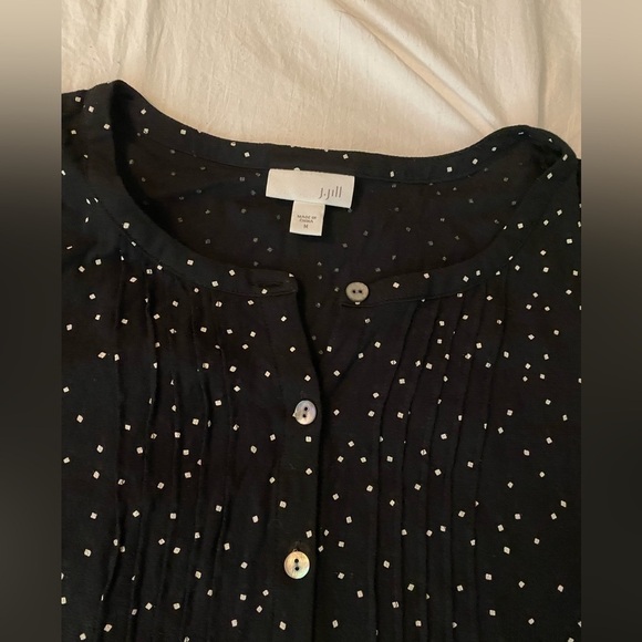j jill black button down long sleeve blouse white speckles shirt - Picture 7 of 11
